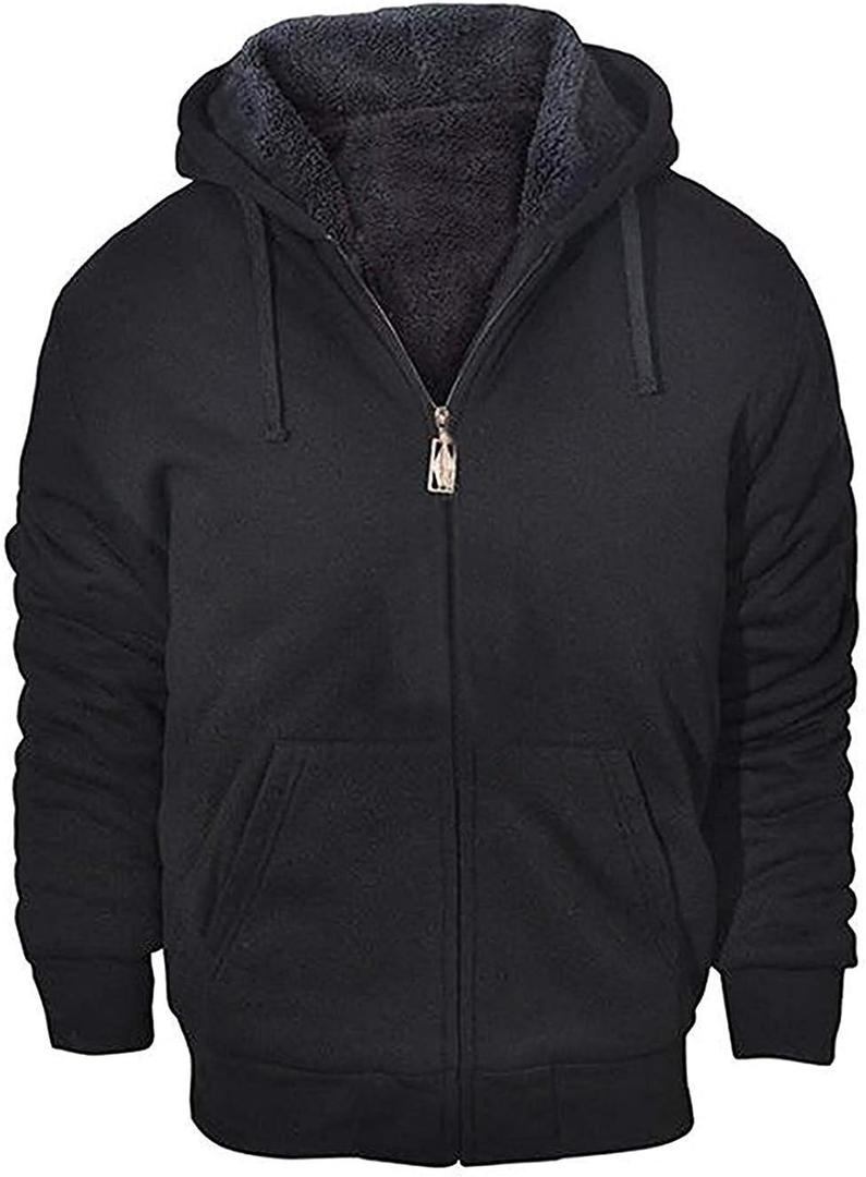 GEEK LIGHTING Hoodies for Men Heavyweight Fleece Sweatshirt - Full Zip Up Thick Sherpa Lined (Medium, All Black)