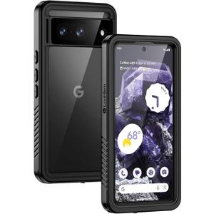 Lanhiem Pixel 8 Case, IP68 Waterproof Dustproof Case with Built-in Screen Protector, Rugged Full Body Shockproof Protective Clear Cover for Google Pixel 8 6.2 Inch, Black