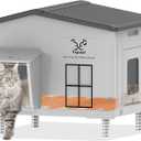 Large Indestructible Heated Cat House for Outside, Extrmely Waterproof & Weatherproof Heated Outdoor Cat House for Winter, Fully Insulated Feral Cat Shelter for Outdoor Barn Cats Strays, 22x17x19.7 in