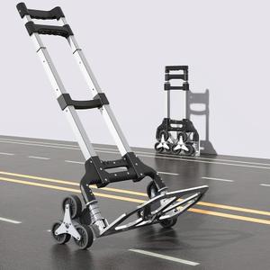 Heavy Duty 6-Wheel Stair Climbing Cart - 300lb Capacity Folding Hand Truck, All-Terrain Aluminum Trolley w/Adjustable Handle - Perfect for Groceries, Deliveries, Apartments (300LB | 2  Bungee Cords, 64" Tpr Wheels)