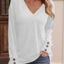Dokotoo Women's Casual Long Sleeve V Neck Pullover Shirts Loose Fit Lightweight Knit Tops (White, XL)