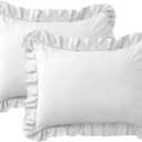 Ruffle Pillow Cases Standard Size Set of 2 Soft Wrinkle Resistant Brushed Microfiber Ruffled Pillowcases Envelope Pillow Shams Cover Festive Gift for Hotels,Guest Rooms 20x26 Inch (White)