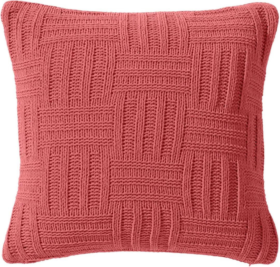 Tommy Bahama Throw Pillow Soft Cotton with Zipper Closure, Tropical Design, Ideal for Bed or Couch, 20" x 20", Chain Basket Coral