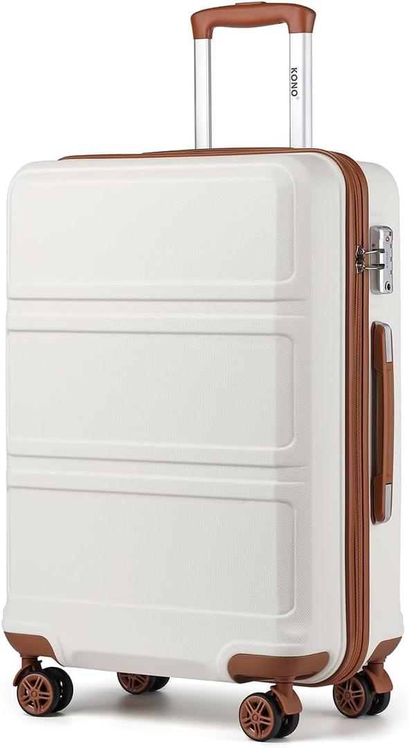 Kono 24 Inch Luggage Suitcase with Spinner Wheels TSA Lock Lightweight PC+ABS Hardside Medium Checked Luggage Durable Rolling Suitcase Cream White
