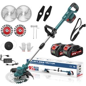 Electric Weed Wacker Cordless, Battery Powered Weed Eater String Battery, 21V Electric Weed Eater, for Lawn, Bush Trimming(with 2 x 4.0Ah Batteries and Fast Charger Included) (Blue)