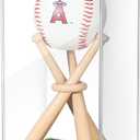 Mudder Baseball Display Case and Wood Stand Acrylic Baseball Holder Acrylic Box with Grass Pad for Ball Display Mini Wooden Bat Showcase Holders for Memorabilia Autograph Ball(1 Pack)