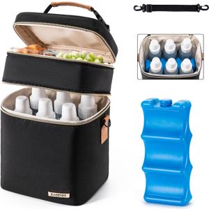 Breastmilk Cooler Bag with Ice Pack Fits 6 Baby Bottles Up to 9 Ounce (Black)