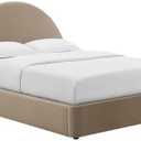 Modway Resort Queen Size Platform Bed with Arch Shaped Round Headboard in Taupe, Upholstered Velvet Bed Frameain-Resistant Performance Velvet, Soft Cloud Bed Frame, No Box Spring Needed