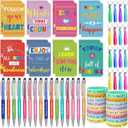 PerKoop 64 Pcs Inspirational Gifts Bulk 16 Motivational Notebooks Journal 16 Ballpoint Pens 16 Wristbands 16 Keychains for Teacher Office Women Employee Party Favor(Colorful)