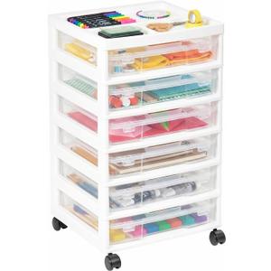 novelinks Rolling Storage Cart, 6-Tier, for 12" x 12" Paper & Scrapbook SuppliesWhite, 6 Clear Cases & Built-in Handles, Holds Yarn, Vinyl, Stationery, Art, Craft, and Office Tools