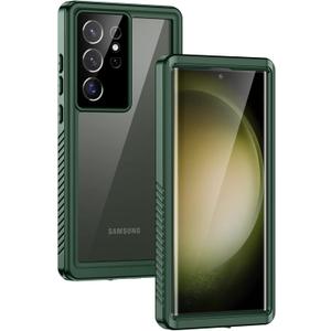 Lanhiem for Samsung Galaxy S23 Ultra Case, IP68 Waterproof Dustproof Case with Built-in Screen Protector, Full Body Protective Phone Cover for Galaxy S23 Ultra 5G 6.8 Inch, Green/Clear