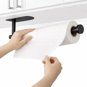 Paper Towel Holder Under Cabinet, Self Adhesive or Screw Mount, Fits Most Standard US Paper Towel Rolls, SUS304 Stainless Steel, Black