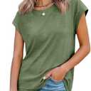 Tankaneo Womens Short Cap Sleeve Tops Crew Neck Loose Fit T Shirt Basic Casual Sleeveless Tee Shirts, S