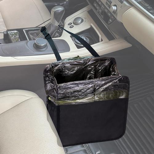 Ginsco 2 Gallons Open-Top Car Trash Can, Hanging Leakproof Car Trash Bag with Water-proof PEVA Liner, Stand Trash Bag for Cars Foldable Automotive Garbage Can for Cars SUV Truck RV Black