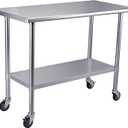ROCKPOINT Stainless Steel Table for Prep & Work with Caster Wheels 24x48 Inches, NSF Metal Commercial Kitchen Heavy Duty Table with Adjustable Under Shelf and Table Foot for Restaurant, Home and Hotel