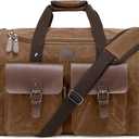 Waxed Canvas Duffle Bag for Men 50L Travel Duffel Bags Expandable Genuine Leather Duffel Overnight Weekender Carry On Bag Two Zipper Pockets Travel Bag (Vintage Dark Brown, Large-50L)
