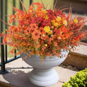 Dolicer 12 Bundles Artificial Flowers for Outdoors, UV Resistant Outdoor Artificial Flowers, Fake Outdoor Plants Flowers for Home Planter Porch Patio Window Outdoor Spring Summer Decor (Orange Mixed)
