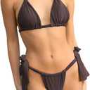 Women Thong Bikini Set Cheeky Halter Triangle String Two Piece Swimsuits Sexy Ruched Brazilian Bathing Suit (Brown, S)