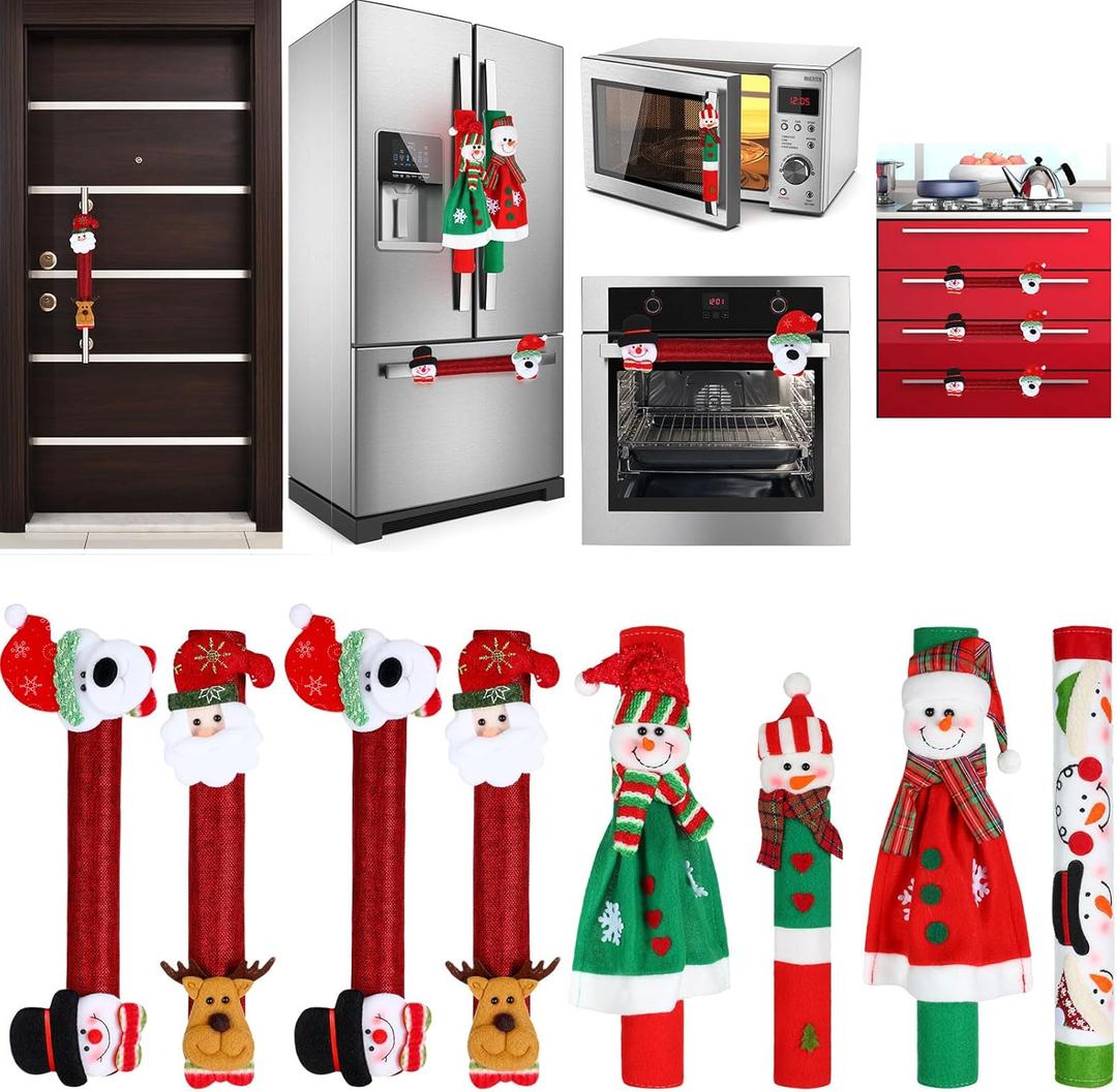 Boao Christmas Refrigerator Door Handle Cover Santa Snowman Kitchen Appliance Handle Covers Decorations for Fridge Microwave Oven Dishwasher Christmas Handle Protector (Elegant Style)