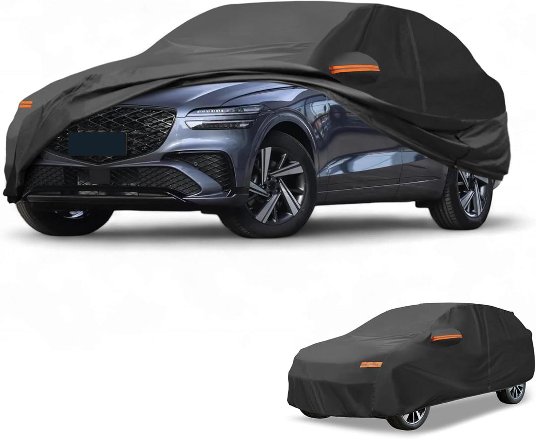 Car Cover Waterproof All Weather Sun Rain Protection Full Exterior Cover for Genesis GV70 190T-PU Black with Left Side Zippers