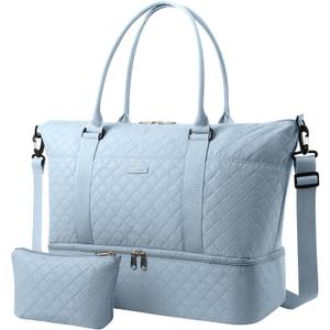 HOTOR Travel Duffel Bag - Weekender Bags for Women, Gym Tote Bags with Shoe Compartment, Carry On Overnight Bag with Toiletry Bag for Travel Essentials and Travel Accessories, Blue, 13.4"17.3"7.9"
