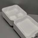 Freshware Compostable Clamshell Food Containers [8x8"] 3-Compartment 50-Pack, Disposable Containers, Biodegradable Sugarcane To Go Boxes - Paper Food Containers - Microwave & Freezer Safe, Stackable