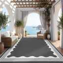 Garvee Outdoor Rug 9x12 Scalloped Waterproof Patio RV Outdoor Rugs Reversible Foldable Plastic Straw Rug Modern Camping Carpet for Deck Camper Porch Balcony Backyard Picnic Beach Grey