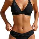 Yonique Women Two Piece Bathing Suits Push Up Bikini Set Halter Swimsuit Vintage Swimwear (Black, M)