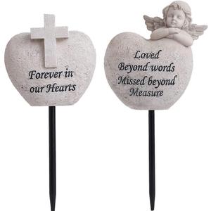 Angel and Cross Cemetery Grave VasesGrave Decorations for CemeteryMemorial Gifts for Loss of Loved - Set of 2 for Fresh/Artificial Flowers Headstones Vases with Removable Stakes White