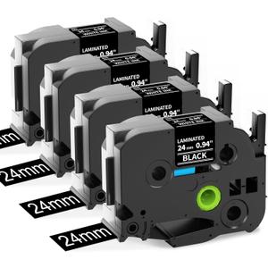 Labelife 24mm Black Label Tape TZe-355 Replacement for Brother P Touch TZe TZ Tape 24mm 0.94 Laminated White on Black TZe355 for Brother Ptouch PT-D600 PT-D610BT PT-P710BT Label Maker, 4-Pack