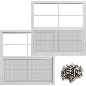 NeatiEase 2 Pack Shed Windows, 24" x 24" Flush Mount Window with Tempered Glass and Fiberglass Screen for Shed, Chicken Coop, Playhouse, Household, Garage