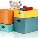4 PCS Colorful Storage Bins with Lid, Stackable Classroom Storage Bins for Teachers, Toys Craft Organizers and Storage with Handle for Shelves, Cube Storage Bin for Nursery, Kids Room, Office