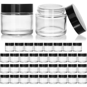 KEYWING 2oz Small Glass Jars with Black Lids, 35 Pack Clear Round Glass Cosmetic Jars with Inner Liners for Lotions, Powders and Ointments