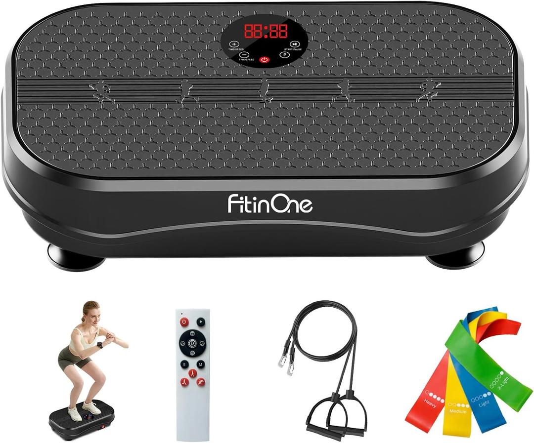 Vibration Plate Exercise Machine for Lymphatic Drainage Massager, 330 Lbs Capacity Full Whole Body Workout Equipment with Loop Bands for Women Men, Fitness Platform for Weight Loss