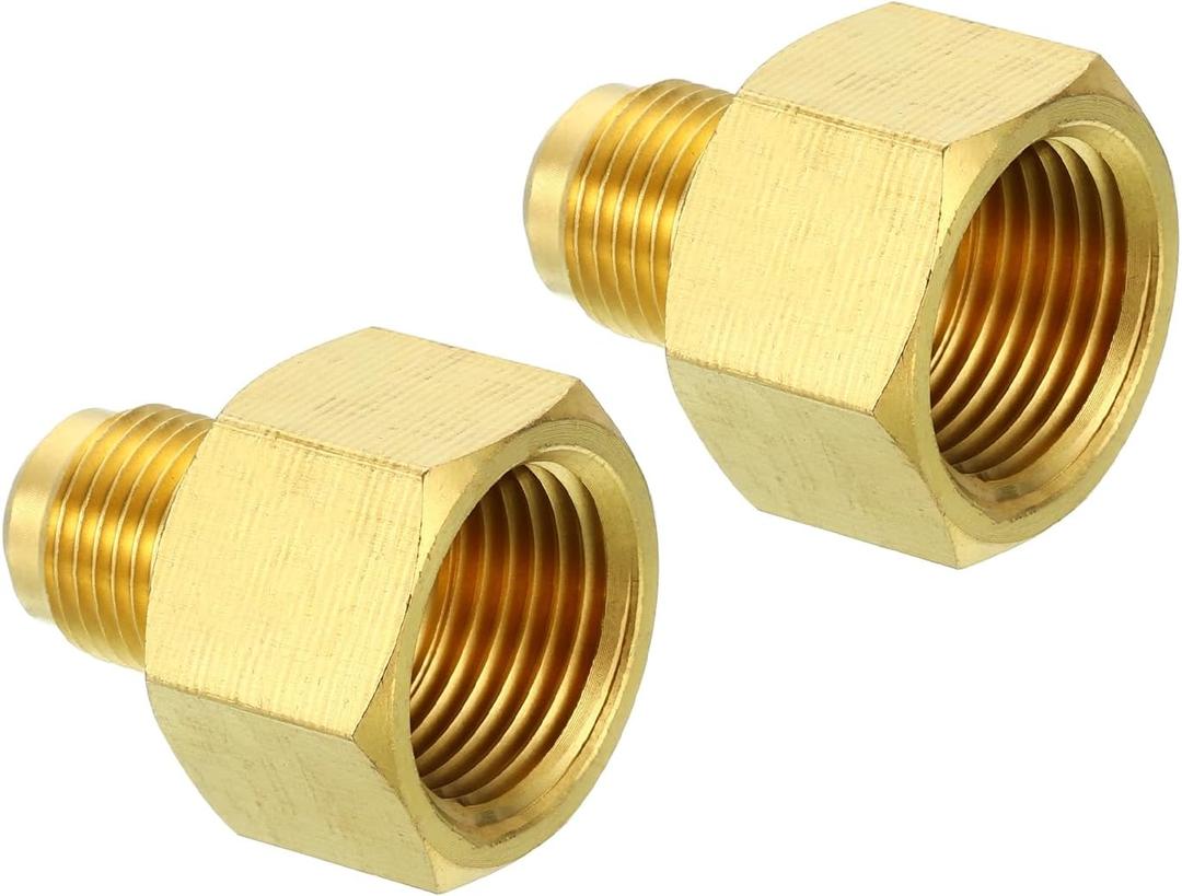 PATIKIL 5/8" (7/8"-14UNF) Female Flare x 3/8" (5/8"-18UNF) Male Flare, 2pcs SAE 45 Degree Brass Fittings for Air Gas Lines Refrigeration HVAC