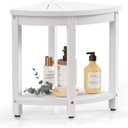 Waterproof Corner Shower Stool for Inside Shower, Poly Lumber Shower Bench Seat Chair, Bath Shower Stool for Shaving Legs Foot Rest with Storage Shelf, Adjustable & Non-Slip Feet, White
