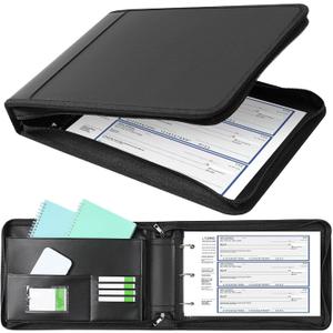 Henoyso 3 Rings Fireproof Business Check Binder with Zipper 1 Inch DRings 3 on a Page Fit 3 & 9 Holes Check 600 Sheets Capacity Organizer Binder for Office Storage End Stub Deskbook(Black)