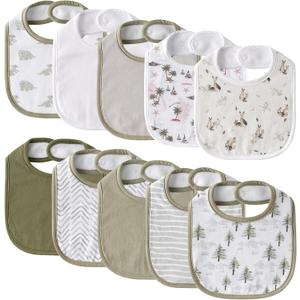 10 Pack Cotton Snap Bibs for Baby Boy Girl, Super Soft Drool Bibs for Teething and Feeding