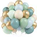 Sage Green and Blue Balloons, 60 PCS 12 Inch Dusty Green Blue Sand White Gold Balloons for Baby Shower Bridal Shower Wedding Boho Birthday Party Decorations