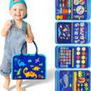 Toddler Montessori Busy Board Toys for Little Boy Gifts: Educational Preschool Learning Travel Toys, Busy Book Learning Sensory Toys for Toddler Boys, Boys Dinosaur Christmas Birthday Gifts (Blue)