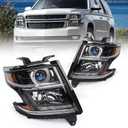 FIONE L&R Headlights Compatible with Chevy Tahoe/Suburban 2015-2020 LED DRL Halogen Headlamp Black Housing W/O Bulbs Headlamp Left+Right Side