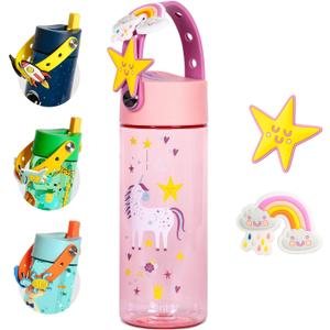 Elemental Water Bottles for Kids - Splash Kids Water Bottle for School with Fun Charm Handle - BPA Free Tritan Plastic Bottle with Straw Leak Proof When Spout is Closed - 18oz - Unicorn Dream