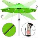Sunnyglade 9' Solar LED Lighted Patio Umbrella with 8 Ribs/Tilt Adjustment and Crank Lift System (Grass Green)