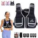 Weighted Vest Adjustable Weights Woman 23-30lb Zip Up Weight Vest for Women Men with 5 Ironsand Weights, Reflective Strips for Walking Running Strength Training Workout, Black