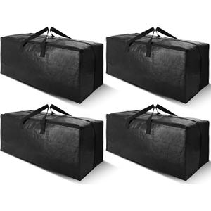 Cosy Family 4 Pack Heavy Duty Extra Large Moving Bags with Backpack Straps - Strong Handles & Zippers, Storage Totes For Space Saving, Fold Flat, Alternative to Moving Box (Set of 4, Black)
