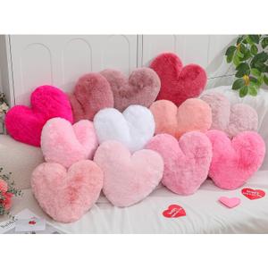 Liliful 12 Pcs Heart Pink Pillows Love Faux Rabbit Fur Heart Pillows for Mother's Day Valentines 11.8 x 11 Inch Cute Soft Throw Couch Cushion for Bed Sofa Decorative Room Decor