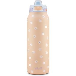 Ello Pop & Fill Stainless Steel Water Bottle with Quick Fill Technology, Double Walled Vacuum Insulated Metal, Leak Proof Locking Lid, Sip & Chug, BPA Free, Holiday Gift for Him Her, 22oz, 32oz, 40oz (Gloss Daisies)