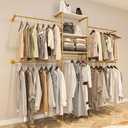 Heavy Duty Gold Pipe Clothing Rack - Wall Mounted Industrial Clothes Rack, DIY Corner Closet System with Shelves, Adjustable Walk-in Closet Organizer (GOLD, 94.5")