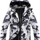 OTU Men's Lightweight Waterproof Hooded Rain Jacket Outdoor Raincoat Shell Jacket for Hiking Travel (Black Camo) S 