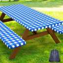 Smiry 6FT Picnic Table Cover with Bench Covers, Elastic Fitted Tablecloth